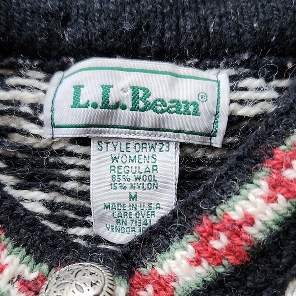 LLBean Women's Black and White Scandinavean Button Front Cardigan Sweater Size M - Picture 7 of 8